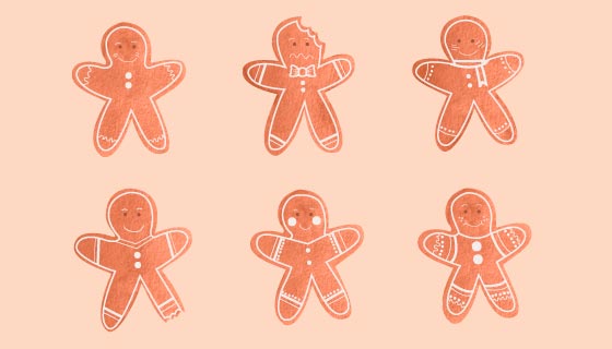 六个可爱的姜饼人饼干矢量素材(AI/EPS/PNG)