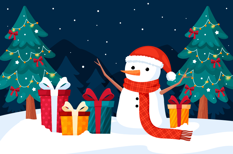 圣诞礼物和雪人设计圣诞节背景矢量素材(AI/EPS)