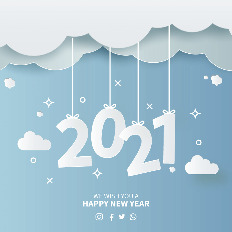 天空剪纸设计2021新年快乐矢量素材(EPS)