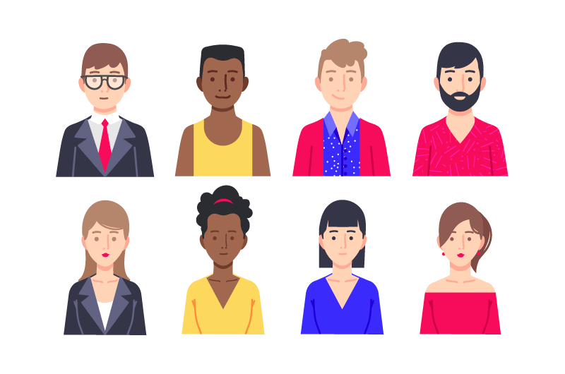 八个不同职业的人物头像矢量素材(AI/EPS)