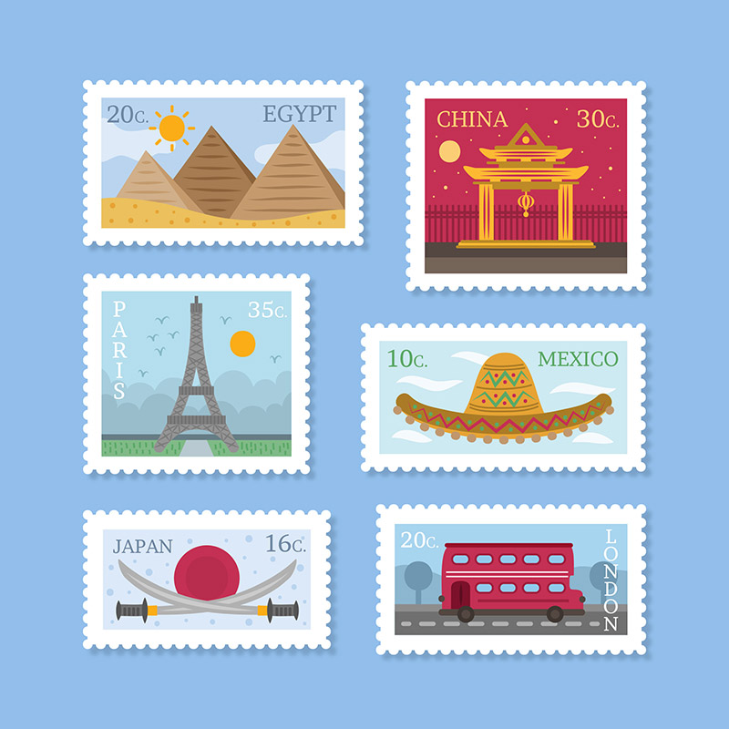 城市标志邮票矢量素材(EPS/AI)