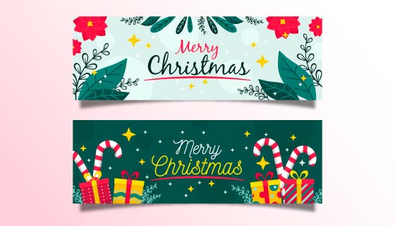 花卉和礼物设计圣诞节banner矢量素材(AI/EPS)