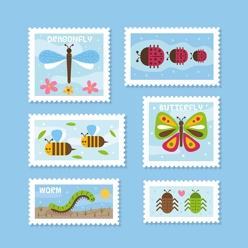 昆虫图标邮票矢量素材(EPS/AI)