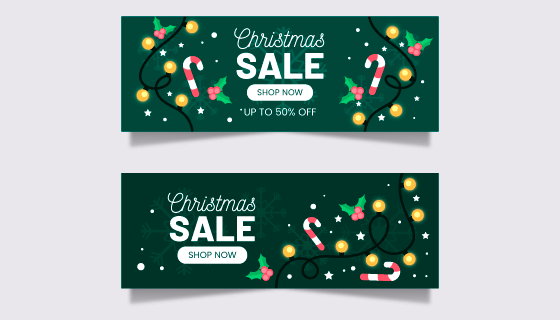 两幅绿色的圣诞节促销banner矢量素材(AI/EPS)
