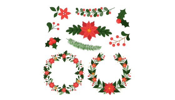 漂亮的圣诞花环和花卉装饰矢量素材(AI/EPS/PNG)