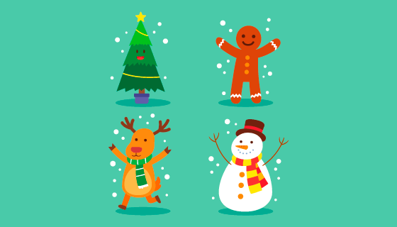 四个可爱的圣诞人物矢量素材(AI/EPS/PNG)