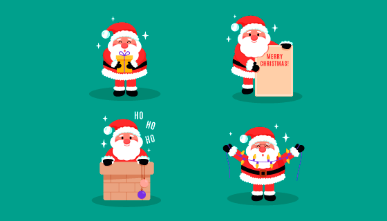 四个可爱的圣诞老人矢量素材(AI/EPS/PNG)