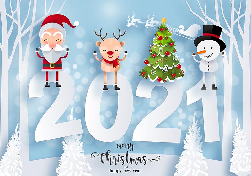 洁白的圣诞节背景和2021新年快乐背景矢量素材(EPS)