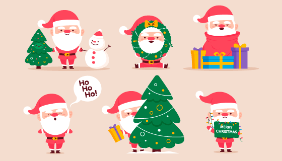 六个可爱的圣诞老人矢量素材(AI/EPS/PNG)