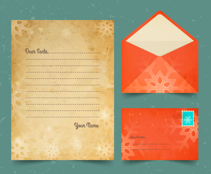 复古风格的圣诞节信封信纸矢量素材(AI/EPS)