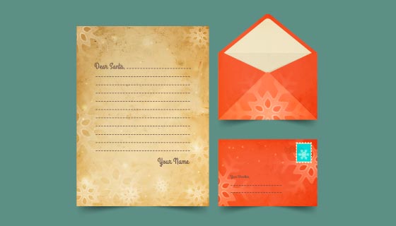 复古风格的圣诞节信封信纸矢量素材(AI/EPS)
