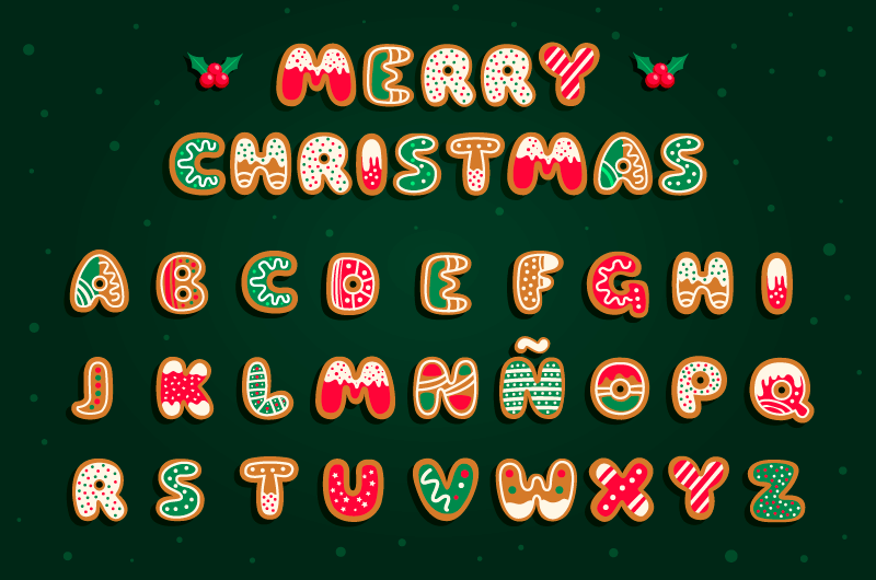 姜饼风格圣诞英文字母矢量素材(AI/EPS/免扣PNG)