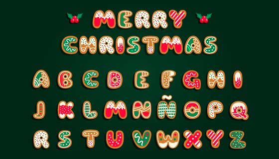 姜饼风格圣诞英文字母矢量素材(AI/EPS/PNG)