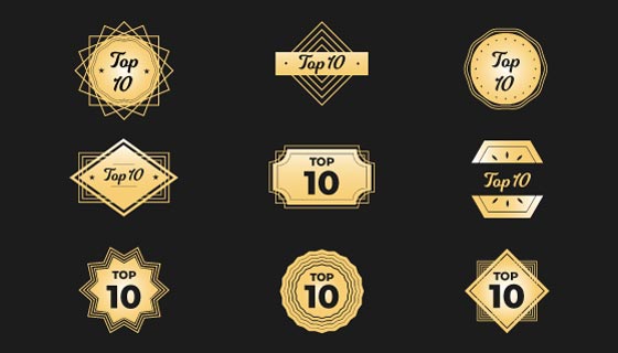 九个金色的Top 10徽章矢量素材(AI/EPS/PNG)