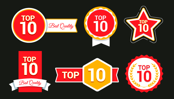 六个红色的Top 10徽章矢量素材(AI/EPS/PNG)