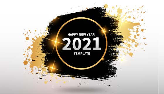 金色黑色笔触设计2021新年快乐背景矢量素材(EPS)