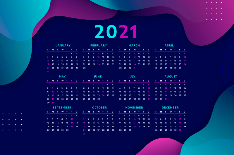 抽象流体设计2021年日历矢量素材(AI/EPS)