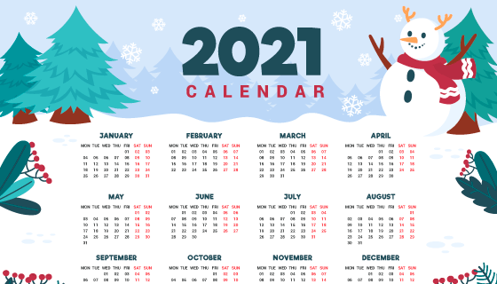 圣诞树圣诞雪人设计2021年日历矢量素材(AI/EPS)