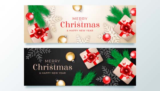礼物和装饰品设计圣诞节banner矢量素材(AI/EPS)