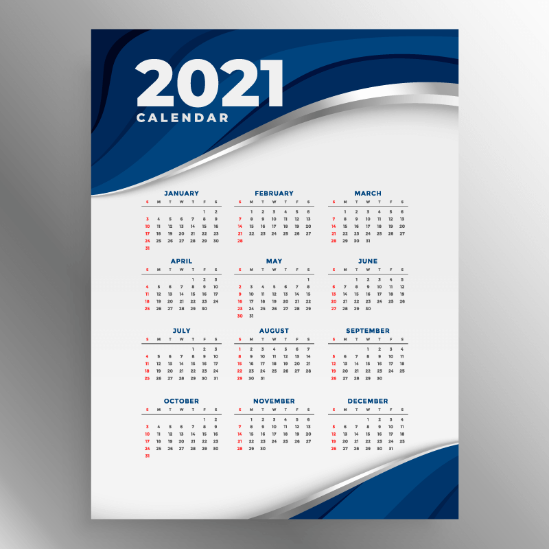 蓝色商务风格2021年日历矢量素材(EPS)
