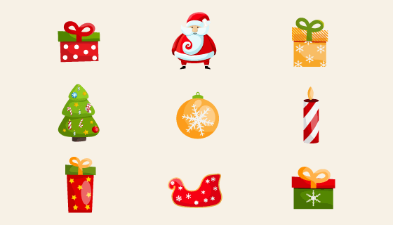 九个可爱的圣诞节图标矢量素材(EPS/PNG)