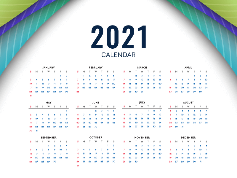 多彩简单的2021年日历矢量素材(EPS)