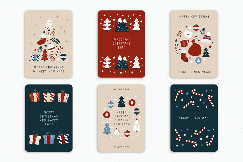 六张可爱的圣诞贺卡矢量素材(AI/EPS)