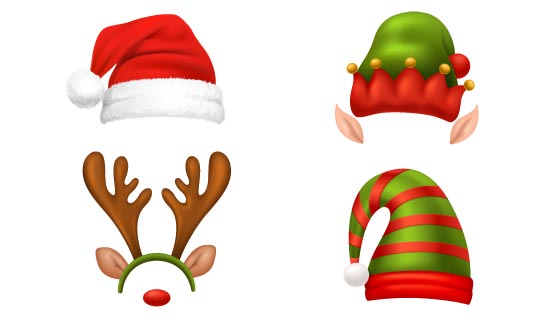 四顶不同的圣诞帽矢量素材(EPS)