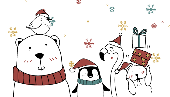可爱北极熊等动物设计圣诞贺卡矢量素材(EPS)