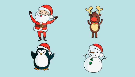 四个手绘风格圣诞人物矢量素材(AI/EPS/PNG)