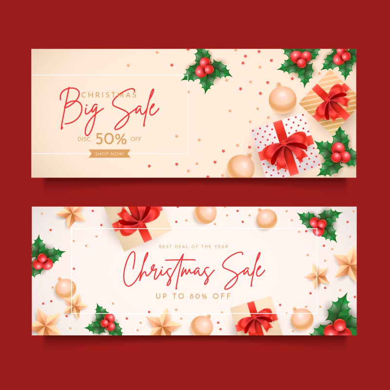 礼物和装饰品设计圣诞促销banner矢量素材(AI/EPS)