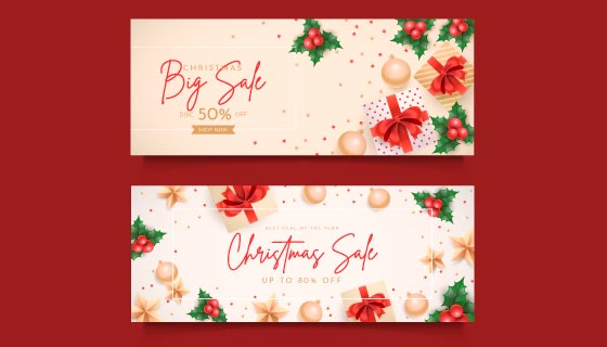 礼物和装饰品设计圣诞促销banner矢量素材(AI/EPS)