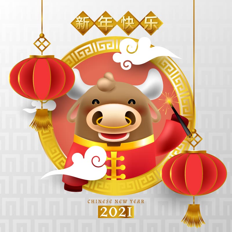 快乐的小牛设计2021新年快乐矢量素材(EPS)