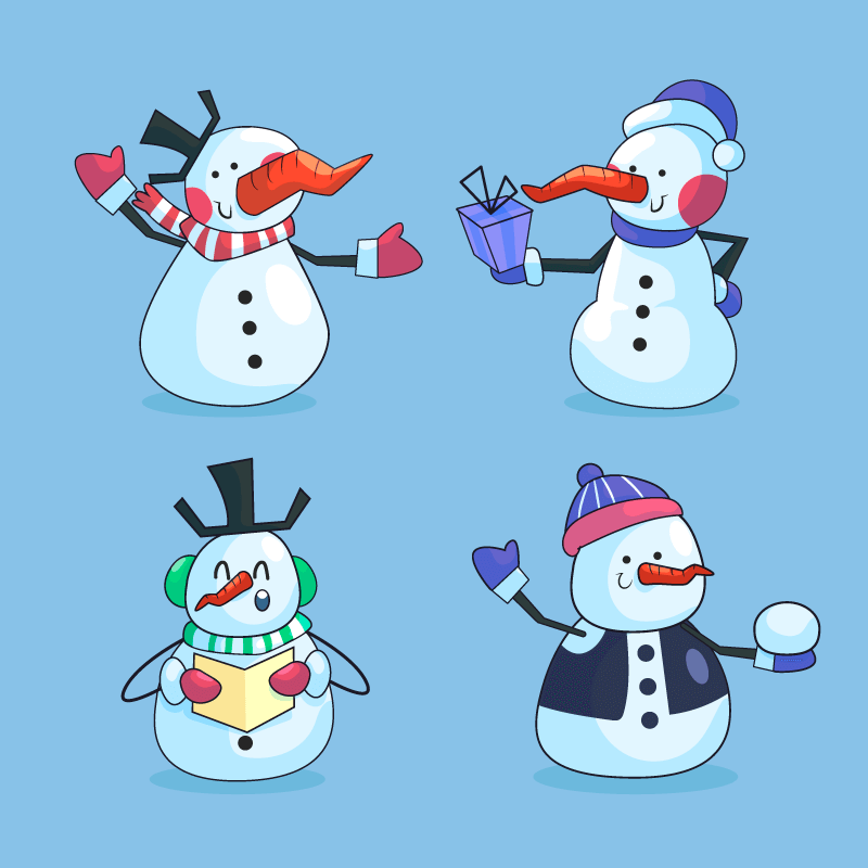 四个卡通可爱的雪人矢量素材(AI/EPS/免扣PNG)