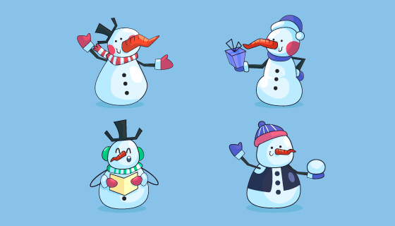 四个卡通可爱的雪人矢量素材(AI/EPS/PNG)
