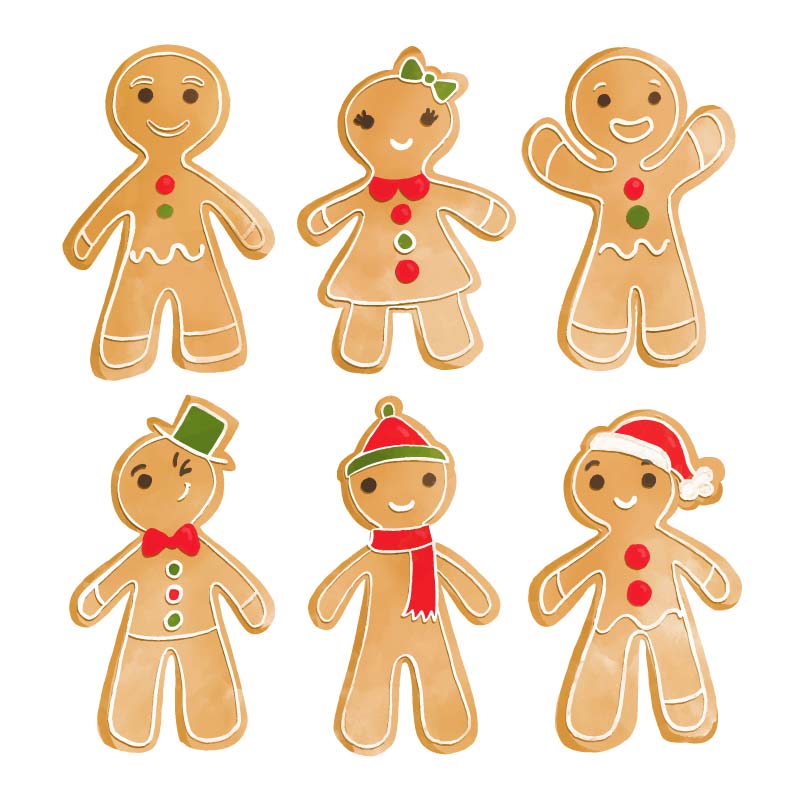 六个可爱的圣诞姜饼人矢量素材(AI/EPS/免扣PNG)