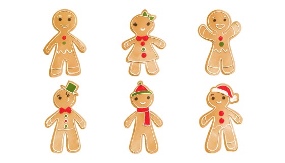 六个可爱的圣诞姜饼人矢量素材(AI/EPS/PNG)