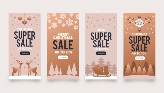四张扁平风格的圣诞促销封面矢量素材(AI/EPS)