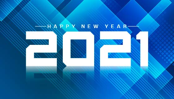 蓝色几何图形设计2021新年快乐矢量素材(EPS)