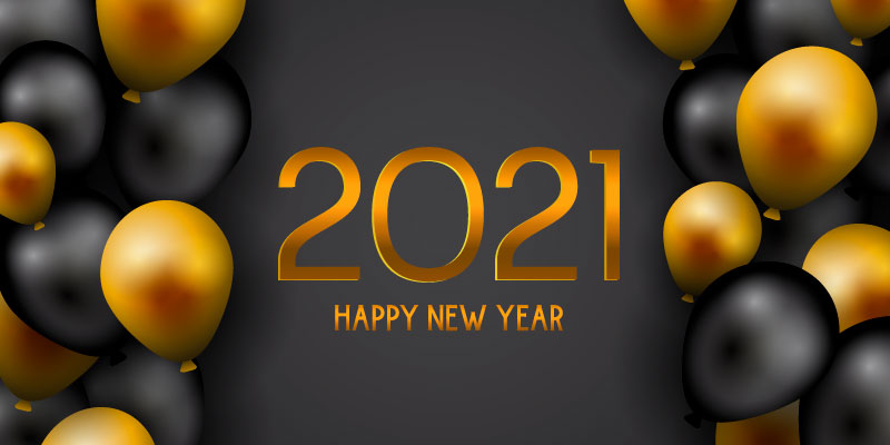 黑色和金色气球设计2021新年快乐矢量素材(EPS)