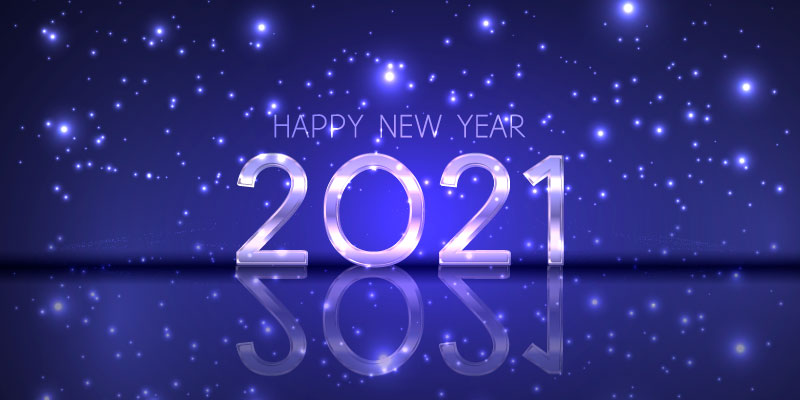 蓝色闪耀的2021新年快乐背景矢量素材(EPS)