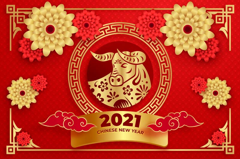 金色牛头设计2021春节快乐矢量素材(AI/EPS)