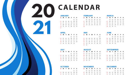蓝色波浪设计2021年日历矢量素材(EPS)