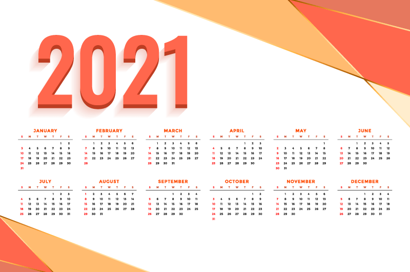 橘色抽象设计2021年日历矢量素材(EPS)