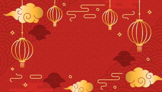 金色红色喜庆的春节快乐背景矢量素材(EPS)