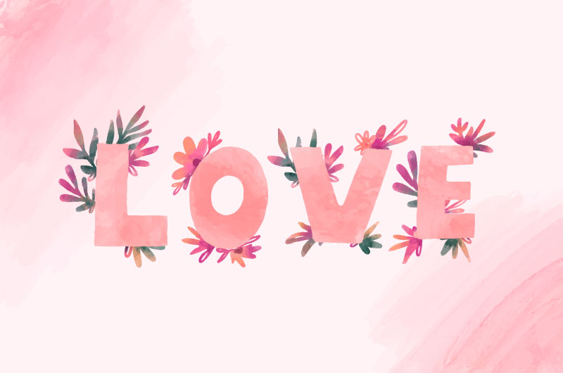 水彩花卉设计LOVE字母情人节矢量素材(EPS)