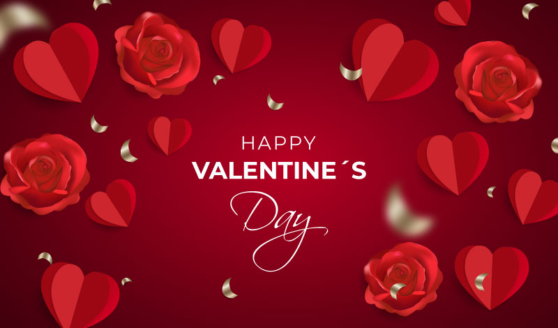 火红的爱心和玫瑰花设计情人节快乐背景矢量素材(AI/EPS)