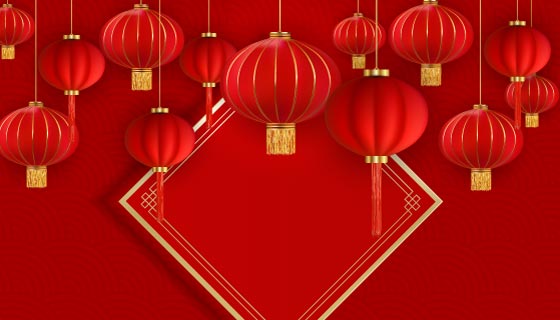 火红灯笼设计春节快乐背景矢量素材(EPS)