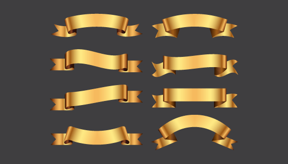 八个不同形状的金色丝带矢量素材(EPS)