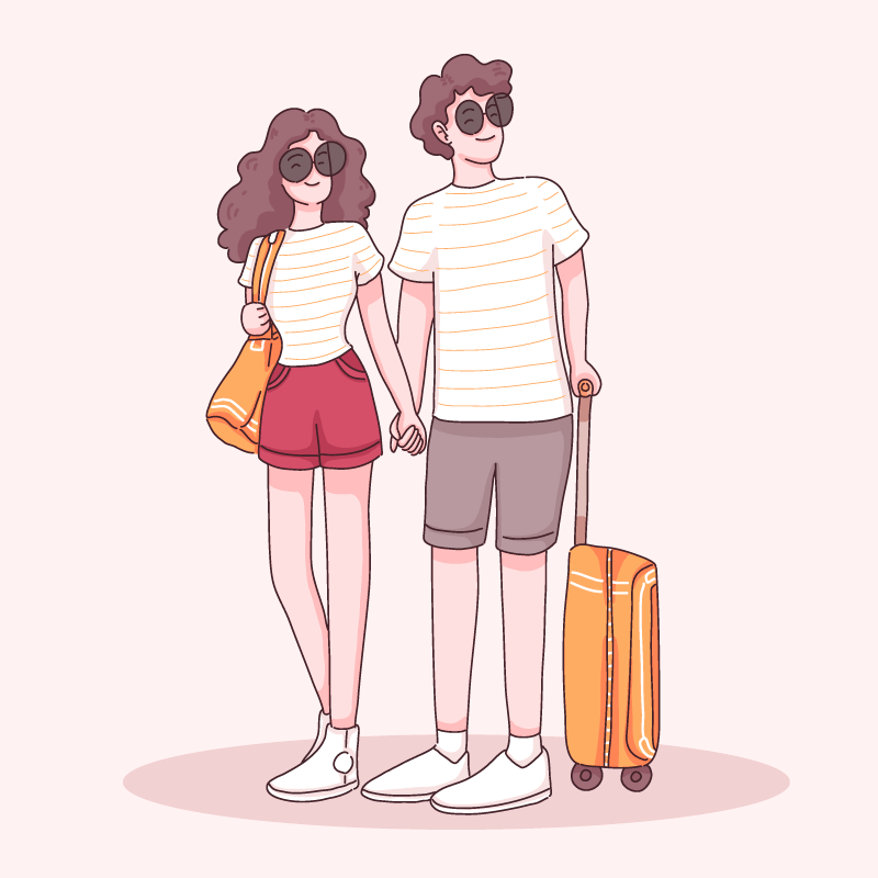 年轻的夫妇拿着行李箱手拉手去旅游矢量素材(EPS)